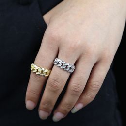 Anillo de cadena de eslabones cubanos de Miami pavimentado de circonia cúbica blanca ostentosa para mujer, banda de compromiso de Hip Hop, anillos de dedo de moda para boda
