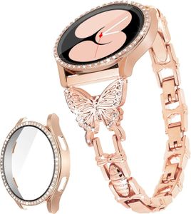 Pulsera de mujer ostentosa para Galaxy Watch 6, 5, 4, 40mm, 44mm, elegante y brillante, correa de diamantes con purpurina, estilo mariposa, Watchband240125