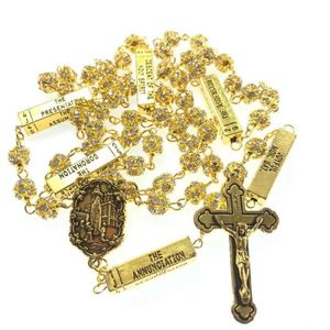 blingbling 8mm gouden kleur kristal strass kralen vijf mysteries rozenkrans religieuze katholieke rosario6371394