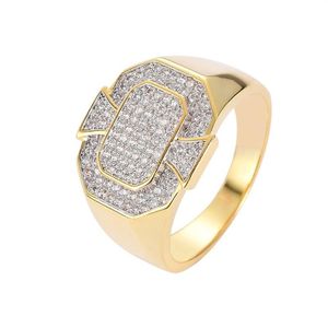 BlingBling CZ Anneaux Pour Hommes Géométrique Hip Hop Or Argent Plaqué Bijoux Glacé Plein Diamant Ring262S