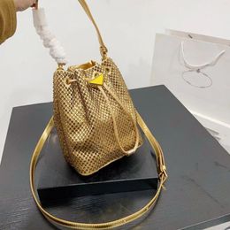 Blingbling strass seau sac sac de luxe sac à main pour femme en cuir véritable ensemble chaîne de diamant mini épaule sac à bandoulière sac de créateur or dames sac fourre-tout en diamant