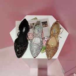 Blingbling – chaussures d'été pour femmes, sandales plates à bandes croisées, chaussures décontractées à paillettes, sandales à bout pointu, 2021