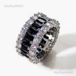 BlingBling Vvs Moissanite ring 100% 925 sterling ring ontwerper stijl nieuwe heldere AAA klasse groep set ring voor dames luxe volledige cirkel kleurrijke schat brede band ring