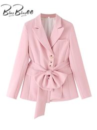 BlingBlingee Y2K OL Women Pink Blazer Traf Autumn Long Sleeve Single Breasted Office Suit Jacket Female Coat Top With Belt 240507
