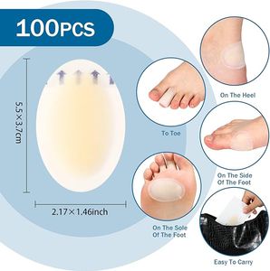 Lot de 100 pansements hydrocolloïdes pour talons, bandages adhésifs imperméables, patchs en gel, protecteurs pour pieds, orteils, prévention des ampoules