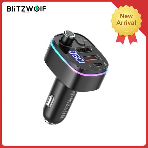 BlitzWolf BW-BC2 transmetteur FM bluetooth V5.0 18W PD QC3.0 chargeur de voiture USB lumière RGB LED affichage numérique adaptateur Radio sans fil