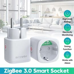 Blitzwolf EU -plug Smart Socket Zigbee 3.0 Power Outlet Electricity Monitor Tuya Remote Control Timer Work met Alexa Google Home
