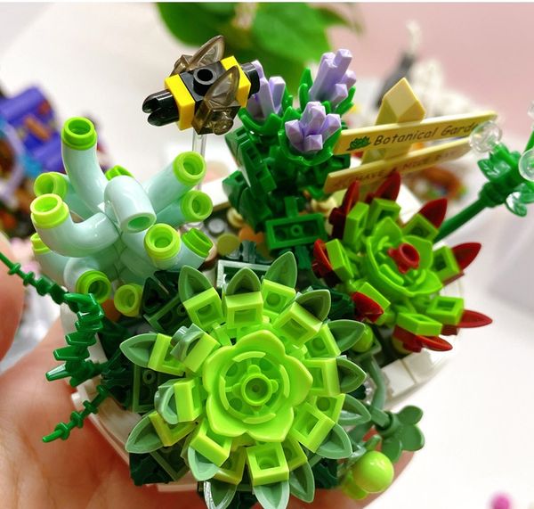 Mini plantes succulentes briques de construction Bouquet de fleurs bloc de construction Bouquet fleur artificielle Fiori Secchi Decorativi modèle Kit ensemble de briques jouet pour fille cadeau de noël