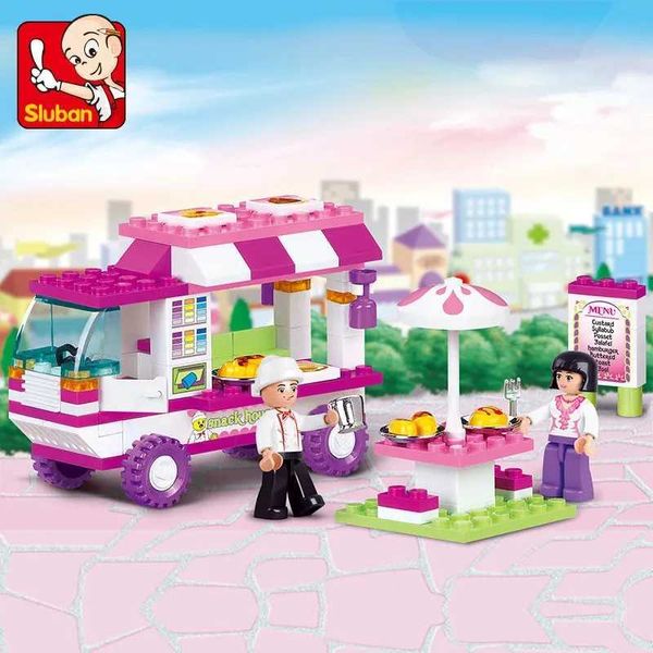 Bloques 102pcs Pink Fast Food Truck Building Block City Street View Modelo de construcción de automóviles con mini imagen Juguetes de bricolaje adecuados para regalos para niños WX