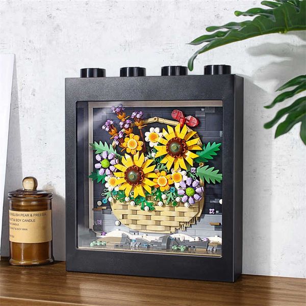 Bloques 1066 Uds. Mini cesta de girasoles, ramo de flores, marco de fotos, bloques de construcción DIY, decoración del hogar, ladrillos, juguetes para niños, regalos