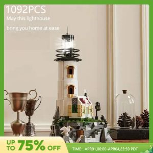 Blocs 1092pcs Sea Island Electric Lighthouse Blocy Bloodhouse Blocings Fisherman's Hut Light House Model Model Idea Decoration Enfants Cadeaux