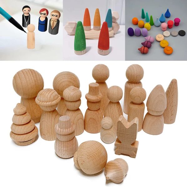 Blocks 10pcs Beech Wooden Peg Dolls Baby Toys Figures non peintes Poupées en bois dur