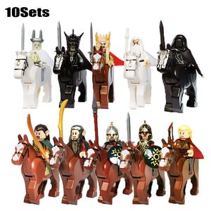 Blokkeert 10Sets Knights Dark Sauron Battle Five Armies met zwaard Rohan met paardenblokken Kids Toy 230523