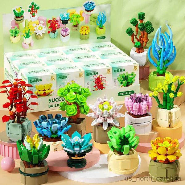 Blocs 12 pièces ville créativité Simulation succulentes en pot maison ordinateurs de bureau ornements blocs de construction jouets cadeaux de noël R230905