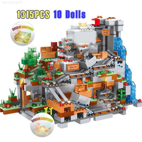 Blocs 1315 pièces compatibles inglys mes mondes blocs de construction montagne grotte Villages chiffres 21137 modèle de construction enfants jouets L230713