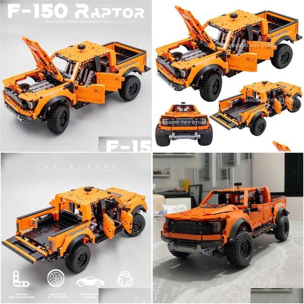 Bloques 1379 unids técnico Ford F150 Raptor Truck Car Building 42126 Pick Up Moc Assemble Brick Vehicle Toy Gift para Kid Boy Drop Deliv DHR4F