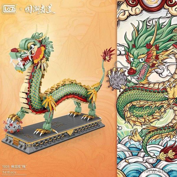 Bloques 1416 Uds. Modelo de dragón chino, bloques de construcción, Mini decoración creativa, ladrillos, rompecabezas de animales, juguetes con Base, regalos para niños y adultos