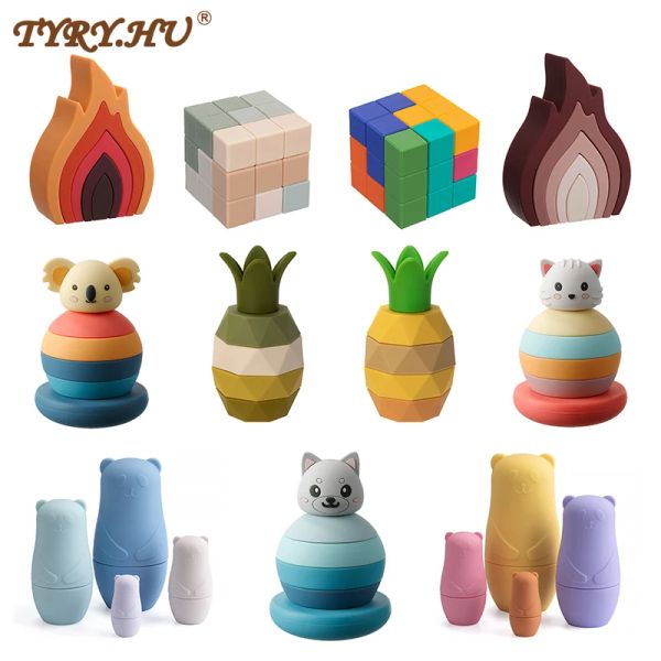 Blocs 1set Silicone Building Blocage Baby Silicone Teether Star Tumbler Panda Geometric Soft Block Pliage Pliant Game Game Toys