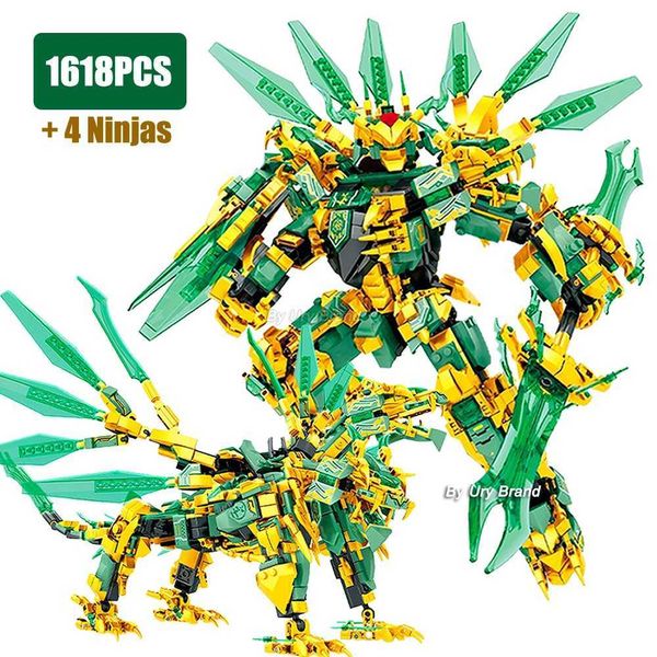 Blocs 2 en 1 Ninja Gold Warrior Robot mécanicien guerrier 2 à tête dragon set numérique bloc jouet enfants et garçons cadeau de Noël wx