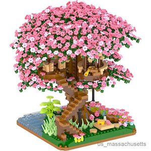 Blocks 2008 + PCS SAKURA House Tree Micro Blocy Building Blocys Flower City Street View Architecture Modèle Assemble B Toys for Kids Girls R230817