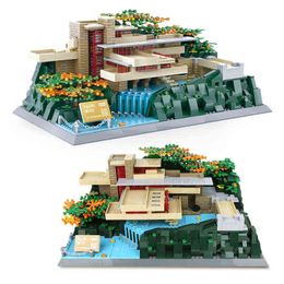 BLOCKS 2022 Creative Street View Fallingwater Villa Model Building Blocks Diy Assembly Architecture House Brick Educational Kids Toys T230103