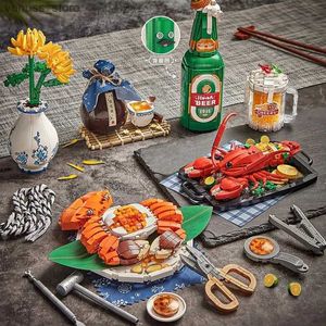 Blocs 2023 Mini brique créative Hotpot fruits de mer homard poilu crabe modèle bloc de construction délicieux aliments ensembles Puzzle jouets pour enfants cadeaux R231208