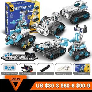 Blocs 2023 nouveau 5in1 technique haute technologie Robot bricolage réservoir APP RC blocs de construction briques ensembles voiture de course enfants jouets pour enfants meilleurs cadeaux 240120