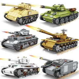 Blokken 2023 Nieuwe militaire tanksets ww2 Duitsland US T34 Model Building Blocks Kits Army Wereldoorlog 2 1 I II Panzer Voertuig Armored Toys