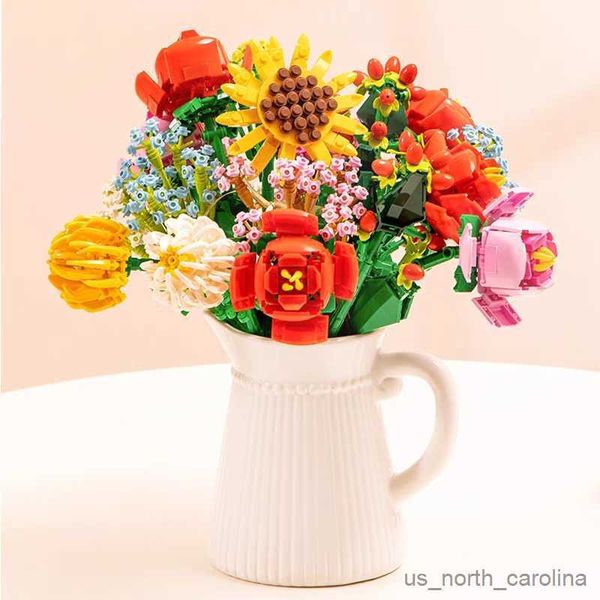 Blocs 2023 nouvelles fleurs romantiques Bouquet de fleurs sauvages blocs de construction décor à la maison ornement bricolage blocs de construction jouet vacances petite amie cadeau R230905