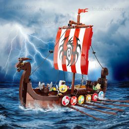 Blokken 2024 Viking schip Medieval Military Longship Building Build Set Sodiers Figures Boat Bricks Toys Creative Toys Kid Gift Fast Ship T240325