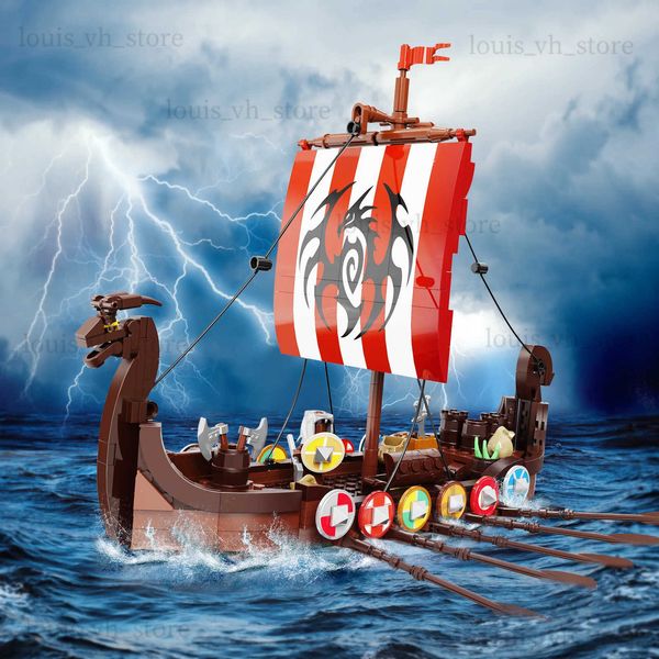 Bloques 2024 Viking Ship medieval Military Longship Build Blok Baja Sodiers Figuras Boat Bricks Juguetes Juguetes creativos Regalo Fast Ship T240325