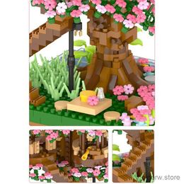 Blocs 2138 pièces bricolage décoloration fleur de cerisier rose arbre maison Train assemblage blocs de construction modèle classique briques ensembles enfant