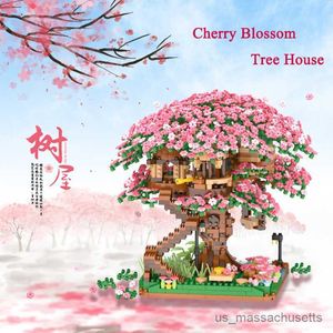 Blokken 2138 % Pink Cherry Blossom Model Bouwsteen Miniature Cherry Tree House Assemblage BRICK KUNSTEN Kerstcadeau Girl Toy R230817