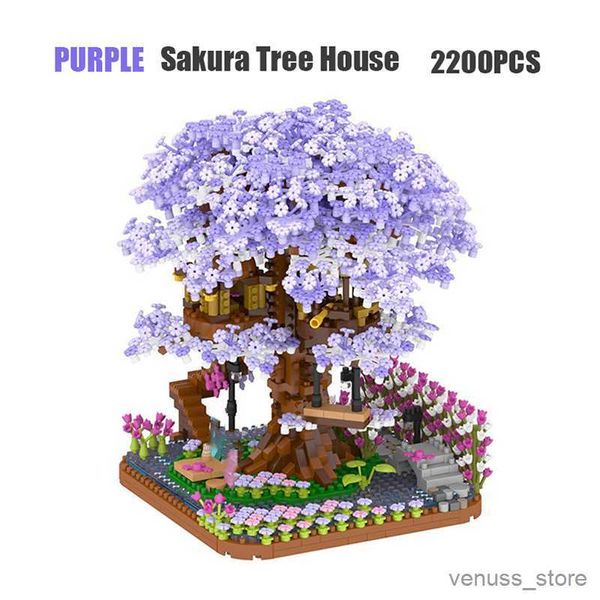 Blocs 2200 pièces Mini blocs de construction violet fleur de cerisier arbre maison modèle décoration fille cadeau Puzzle jouet pour enfants cadeau R230629