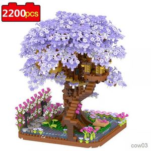 Blocs 2200pcs Violet Sakura Arbre Maison Mini Diamant Blocs De Construction Swing Fleur Jardin Micro Blocs Briques Jouets pour Enfants Cadeaux R230718