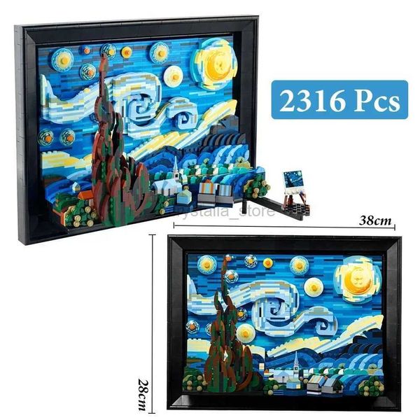 Blocs 2316 pièces la nuit étoilée Vincent Van Gogh blocs de construction compatibles 21333 Art peinture modèle briques pour adultes enfants cadeaux jouets 240120