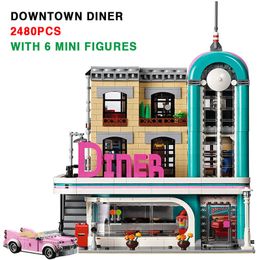 Blocks 2480PCS Downtown Diner Building Bricks Toys Birthday Christmas Gift Compatible with 10260 15037 230814