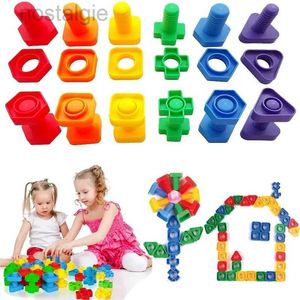 Blocs 29 pièces ensemble vis blocs de construction jouets enfants éducatifs Montessori tri jouets écrous et boulons ensemble formes couleurs correspondant amusant cadeau 240401