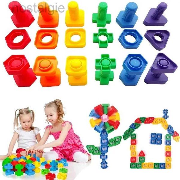 Blocs 29 pièces ensemble vis blocs de construction jouets enfants éducatifs Montessori tri jouets écrous et boulons ensemble formes couleurs correspondant amusant cadeau 240401