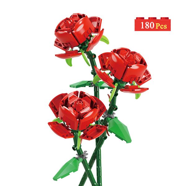 Blocs 3 Roses Bouquet bloc de construction ensemble romantique fille cadeau maison plante décoration fleur bricolage enfants jouet 230823