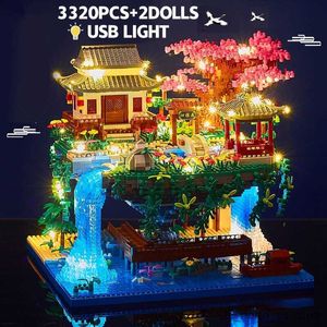 Blocks 3320PCS Blocks Tree House Diamond Building Garden Architecture Waterfall Light DIY Cherry BlossomToy for Kid Gift R230907