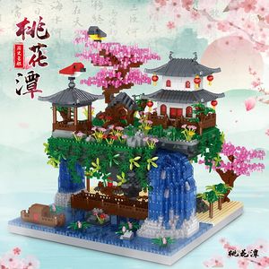 Blokken 3320PCS Diamond Bricks Sakura Tree House Bouwstenen Chinese Tuin Architectuur Waterval DIY Monteren Speelgoed Cadeau Voor Volwassen 231116