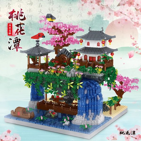 Blocs 3320 pièces briques de diamant Sakura arbre maison blocs de construction chinois jardin Architecture cascade bricolage assembler jouets cadeau pour adulte 231116