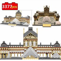 Blokken 3377PCS Paris Louvre Museum 3D Model Bouwstenen Wereldarchitectuur Mini Diy Diamond Micro Blocks Toys For Children R230814