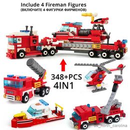 Blocs 348 pièces camions de lutte contre l'incendie voiture bateau blocs de construction ville pompier figurines homme jouets pour enfants garçons R230911