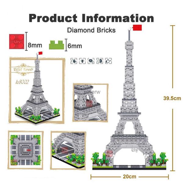 Blocs 3585 pièces modèle d'architecture mondiale Paris tour Eiffel ville Micro Construction diamant blocs de Construction bricolage jouets pour enfants cadeaux