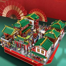Blocs 3600pcs Scène de rue de style chinois Voir la série Fragrance Shop Building Block Model Avec Doll Kids Toy Sticker Gift Set 230710