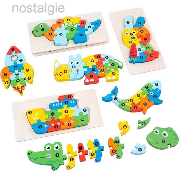 Blocs 3D Puzzles colorés pour enfants Jigsaw Jouets en bois Dessin animé Animal Traffic Intelligence Éducation précoce 240401