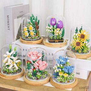 Blokken 3D Mirco Onsterfelijke Bloem Gebouw Blcok Creatieve Vrienden Romantische Roos Plant Puzzel Bakstenen Set Speelgoed Valentijnsdag Kinderen Geschenken R230720