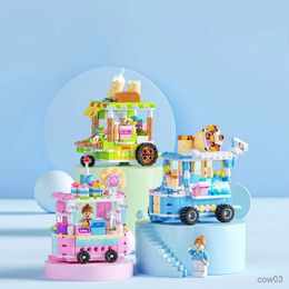 Blokken 3D Model DIY Bouwsteen Mini Stad Winkel Straat Stand Heerlijk Voedsel Winkelwagen Creatief Speelgoed voor Kinderen R231031